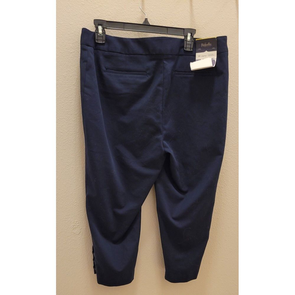 RAFAELLA CURVY NWT 14  Navy Blue Womens Crop Pants Silver Accent Pieces On Leg - Picture 5 of 5